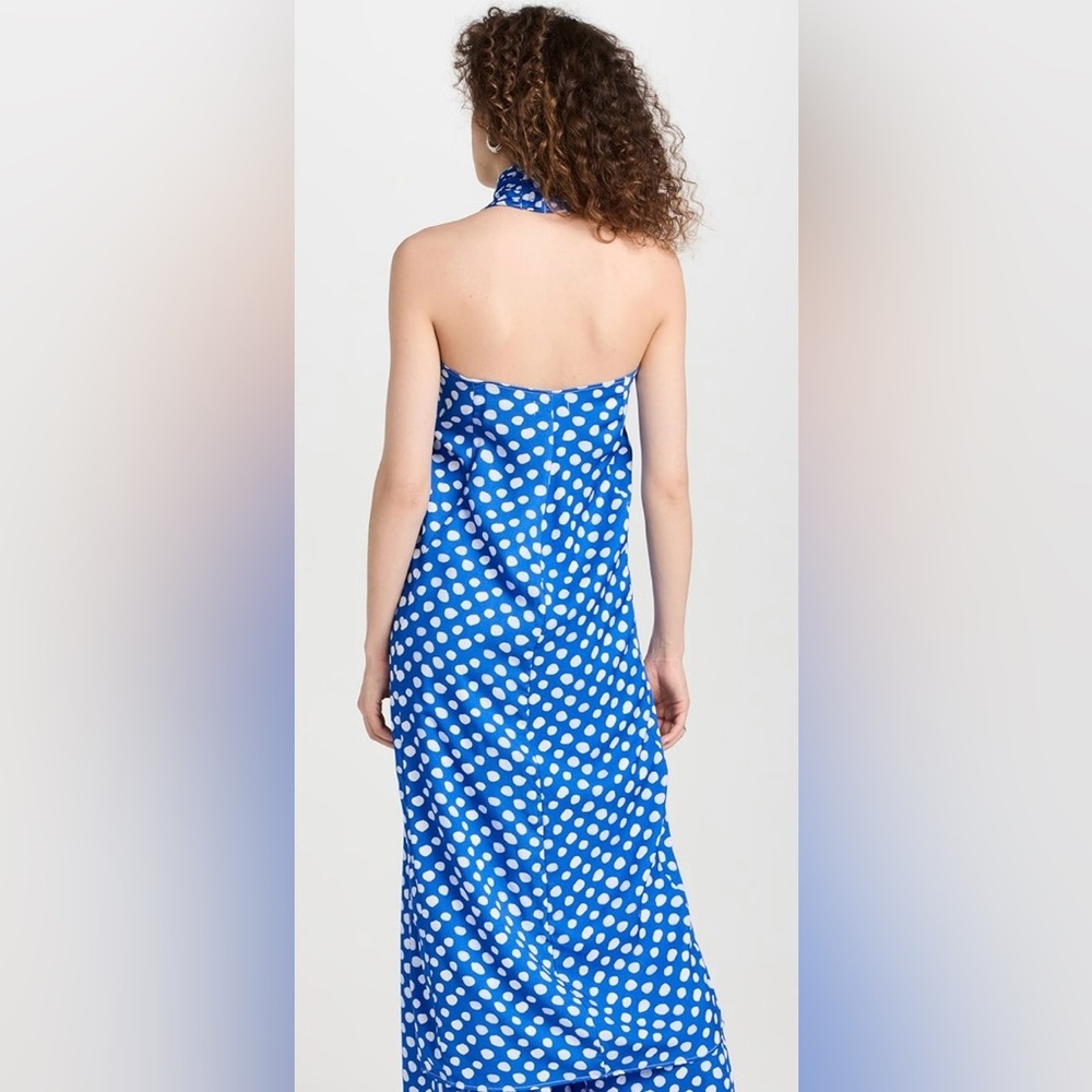 The Lulo Project Blue Polka Dot Halter Wrap Top Linen Cotton Resort Small - Picture 3 of 11